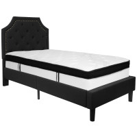 Flash Furniture SL-BMF-5-GG Brighton Twin Size Tufted Upholstered Platform Bed in Black Fabric with Memory Foam Mattress